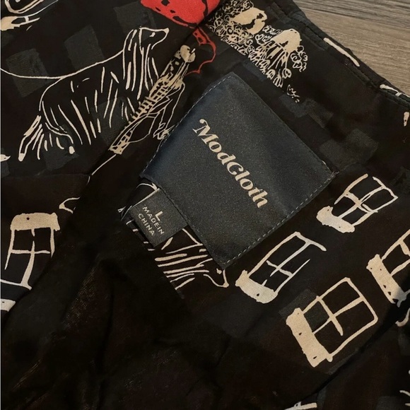 😍 ModCloth Black L Community Brunch Shirt Dress Worn 1X Afternoon in Paris Dog - Picture 4 of 6